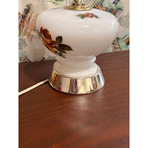 Vintage Handpainted Milk Glass Electric Oil Lamp Hurricane Lamp - Picture 2 of 5